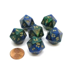 Dice>Gemini 20 Sided D20 Chessex Dice, 6 Pieces - Blue-Green with Gold Numbers - Your Source for Gaming Essentials