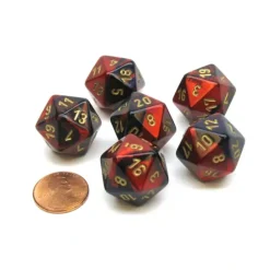 Dice>Gemini 20 Sided D20 Chessex Dice, 6 Pieces - Purple-Red with Gold Numbers - Your Source for Gaming Essentials