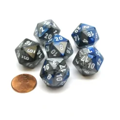 Dice>Gemini 20 Sided D20 Chessex Dice, 6 Pieces - Blue-Steel with White Numbers - Your Source for Gaming Essentials