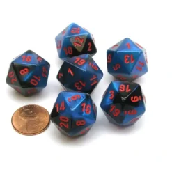 Dice>Gemini 20 Sided D20 Chessex Dice, 6 Pieces - Black-Starlight with Red Numbers - Your Source for Gaming Essentials