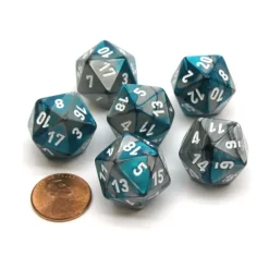 Dice>Gemini 20 Sided D20 Chessex Dice, 6 Pieces - Steel-Teal with White Numbers - Your Source for Gaming Essentials