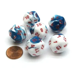 Dice>Gemini 20 Sided D20 Chessex Dice, 6 Pieces - Astral Blue-White with Red Numbers - Your Source for Gaming Essentials