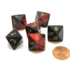 Dice-Gemini 15mm 8 Sided D8 Chessex Dice, 6 Pieces - Black-Red with Gold - Your Source for Gaming Essentials