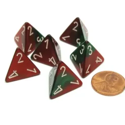 Dice>Gemini 18mm 4 Sided D4 Chessex Dice, 6 Pieces - Green-Red with White - Your Source for Gaming Essentials