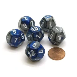 Dice>Gemini 18mm 12 Sided D12 Chessex Dice, 6 Pieces - Blue-Steel with White - Your Source for Gaming Essentials
