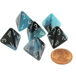 Dice>Gemini 18mm 4 Sided D4 Chessex Dice, 6 Pieces - Black-Shell with White - Your Source for Gaming Essentials