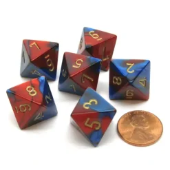 Dice-Gemini 15mm 8 Sided D8 Chessex Dice, 6 Pieces - Blue-Red with Gold - Your Source for Gaming Essentials