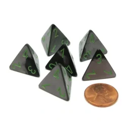 Dice>Gemini 18mm 4 Sided D4 Chessex Dice, 6 Pieces - Black-Grey with Green - Your Source for Gaming Essentials