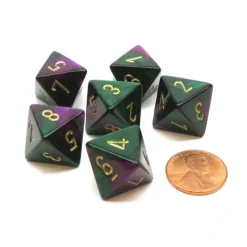 Dice-Gemini 15mm 8 Sided D8 Chessex Dice, 6 Pieces - Green-Purple with Gold - Your Source for Gaming Essentials