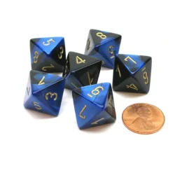 Dice-Gemini 15mm 8 Sided D8 Chessex Dice, 6 Pieces - Black-Blue with Gold - Your Source for Gaming Essentials