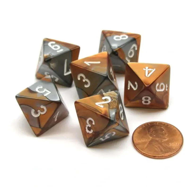 Dice-Gemini 15mm 8 Sided D8 Chessex Dice, 6 Pieces - Copper-Steel with White - Your Source for Gaming Essentials