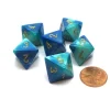 Dice-Gemini 15mm 8 Sided D8 Chessex Dice, 6 Pieces - Blue-Teal with Gold - Your Source for Gaming Essentials