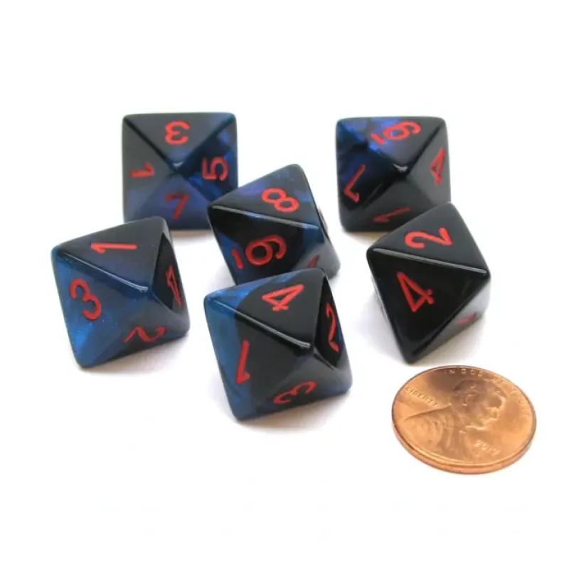 Dice-Gemini 15mm 8 Sided D8 Chessex Dice, 6 Pieces - Black-Starlight with Red - Your Source for Gaming Essentials