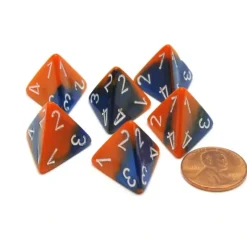 Dice>Gemini 18mm 4 Sided D4 Chessex Dice, 6 Pieces - Blue-Orange with White - Your Source for Gaming Essentials