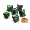 Dice-Gemini 15mm 8 Sided D8 Chessex Dice, 6 Pieces - Black-Green with Gold - Your Source for Gaming Essentials