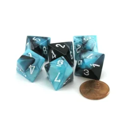 Dice-Gemini 15mm 8 Sided D8 Chessex Dice, 6 Pieces - Black-Shell with White - Your Source for Gaming Essentials