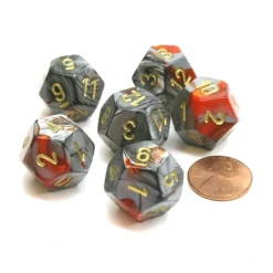 Dice>Gemini 18mm 12 Sided D12 Chessex Dice, 6 Pieces - Orange-Steel with Gold - Your Source for Gaming Essentials