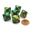 Dice-Gemini 15mm 8 Sided D8 Chessex Dice, 6 Pieces - Gold-Green with White - Your Source for Gaming Essentials