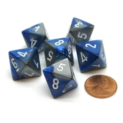 Dice-Gemini 15mm 8 Sided D8 Chessex Dice, 6 Pieces - Blue-Steel with White - Your Source for Gaming Essentials