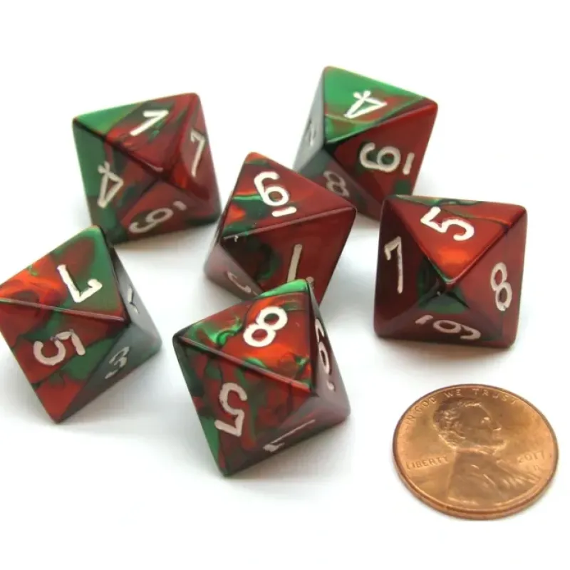 Dice-Gemini 15mm 8 Sided D8 Chessex Dice, 6 Pieces - Green-Red with White - Your Source for Gaming Essentials