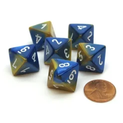 Dice-Gemini 15mm 8 Sided D8 Chessex Dice, 6 Pieces - Blue-Gold with White - Your Source for Gaming Essentials