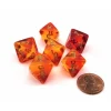 Dice-Gemini 15mm 8 Sided D8 Dice, 6 Pieces - Translucent Red-Yellow with Gold - Your Source for Gaming Essentials
