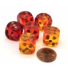 Dice-Gemini 16mm 6 Sided D6 Dice, 6 Pieces - Translucent Red-Yellow with Gold Numbers - Your Source for Gaming Essentials