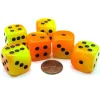 Dice>Gemini 20mm Big D6 Chessex Dice, 6 Pieces - Orange-Yellow with Black Pips - Your Source for Gaming Essentials