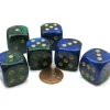 Dice>Gemini 20mm Big D6 Chessex Dice, 6 Pieces - Blue-Green with Gold Pips - Your Source for Gaming Essentials