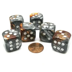 Dice>Gemini 20mm Big D6 Chessex Dice, 6 Pieces - Copper-Steel with White Pips - Your Source for Gaming Essentials
