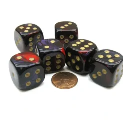 Dice>Gemini 20mm Big D6 Chessex Dice, 6 Pieces - Purple-Red with Gold Pips - Your Source for Gaming Essentials
