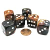 Dice>Gemini 20mm Big D6 Chessex Dice, 6 Pieces - Black-Copper with White Pips - Your Source for Gaming Essentials