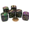 Dice>Gemini 20mm Big D6 Chessex Dice, 6 Pieces - Green-Purple with Gold Pips - Your Source for Gaming Essentials