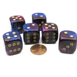 Dice>Gemini 20mm Big D6 Chessex Dice, 6 Pieces - Blue-Purple with Gold Pips - Your Source for Gaming Essentials