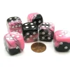 Dice>Gemini 20mm Big D6 Chessex Dice, 6 Pieces - Black-Pink with White Pips - Your Source for Gaming Essentials