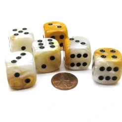Dice>Gemini 20mm Big D6 Chessex Dice, 6 Pieces - Gold-White with Black Pips - Your Source for Gaming Essentials