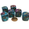 Dice>Gemini 20mm Big D6 Chessex Dice, 6 Pieces - Purple-Teal with Gold Pips - Your Source for Gaming Essentials