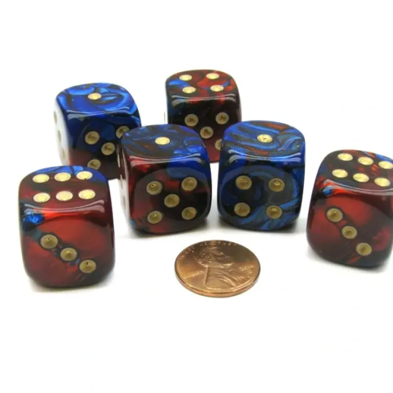 Dice>Gemini 20mm Big D6 Chessex Dice, 6 Pieces - Blue-Red with Gold Pips - Your Source for Gaming Essentials