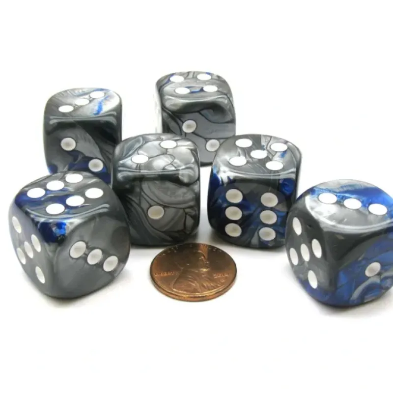 Dice>Gemini 20mm Big D6 Chessex Dice, 6 Pieces - Blue-Steel with White Pips - Your Source for Gaming Essentials