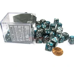 Dice-Gemini 12mm D6 Chessex Dice Block (36 Dice) - Steel-Teal with White Pips - Your Source for Gaming Essentials