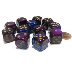 Dice-Gemini 16mm D6 Chessex Dice Block (12 Dice) - Blue-Purple with Gold Pips - Your Source for Gaming Essentials