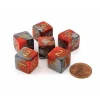 Dice-Gemini 15mm D6 Chessex Dice, 6 Pieces - Orange-Steel with Gold Numbers - Your Source for Gaming Essentials