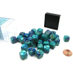 Dice-Gemini 12mm D6 Chessex Dice Block (36 Die) - Blue-Teal with Gold Pips - Your Source for Gaming Essentials