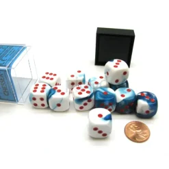 Dice-Gemini 16mm D6 Chessex Dice Block (12 Die) - Astral Blue-White with Red Pips - Your Source for Gaming Essentials