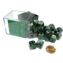 Dice-Gemini 12mm D6 Chessex Dice Block (36 Dice) - Black-Grey with Green - Your Source for Gaming Essentials