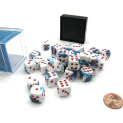 Dice-Gemini 12mm D6 Chessex Dice Block (36 Die) - Astral Blue-White with Red Pips - Your Source for Gaming Essentials