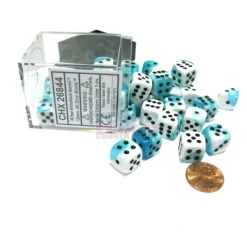 Dice-Gemini 12mm D6 Chessex Dice Block (36 Dice) - Teal-White Pips with Black Pips - Your Source for Gaming Essentials