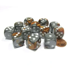 Dice-Gemini 16mm D6 Chessex Dice Block (12 Dice) - Copper-Steel with White Pips - Your Source for Gaming Essentials