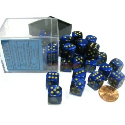 Dice-Gemini 12mm D6 Chessex Dice Block (36 Dice) - Black-Blue with Gold Pips - Your Source for Gaming Essentials