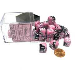 Dice-Gemini 12mm D6 Chessex Dice Block (36 Dice) - Black-Pink with White Pips - Your Source for Gaming Essentials